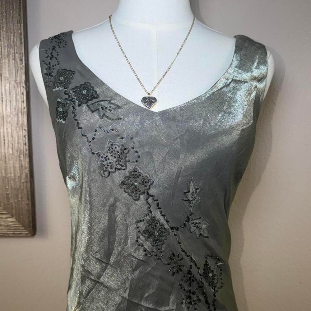 Y2K vintage sage green metallic maxi dress - Picture 3 of 7